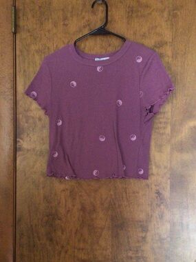 Rebellious One Lavender Yin Yang Lettuce-Hem Crop Top